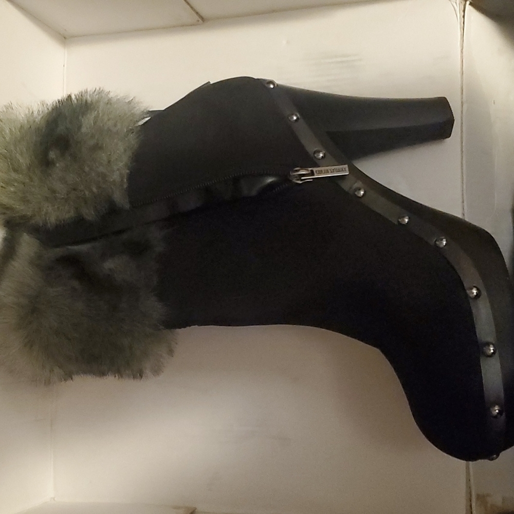 Faux leather fur topped booties